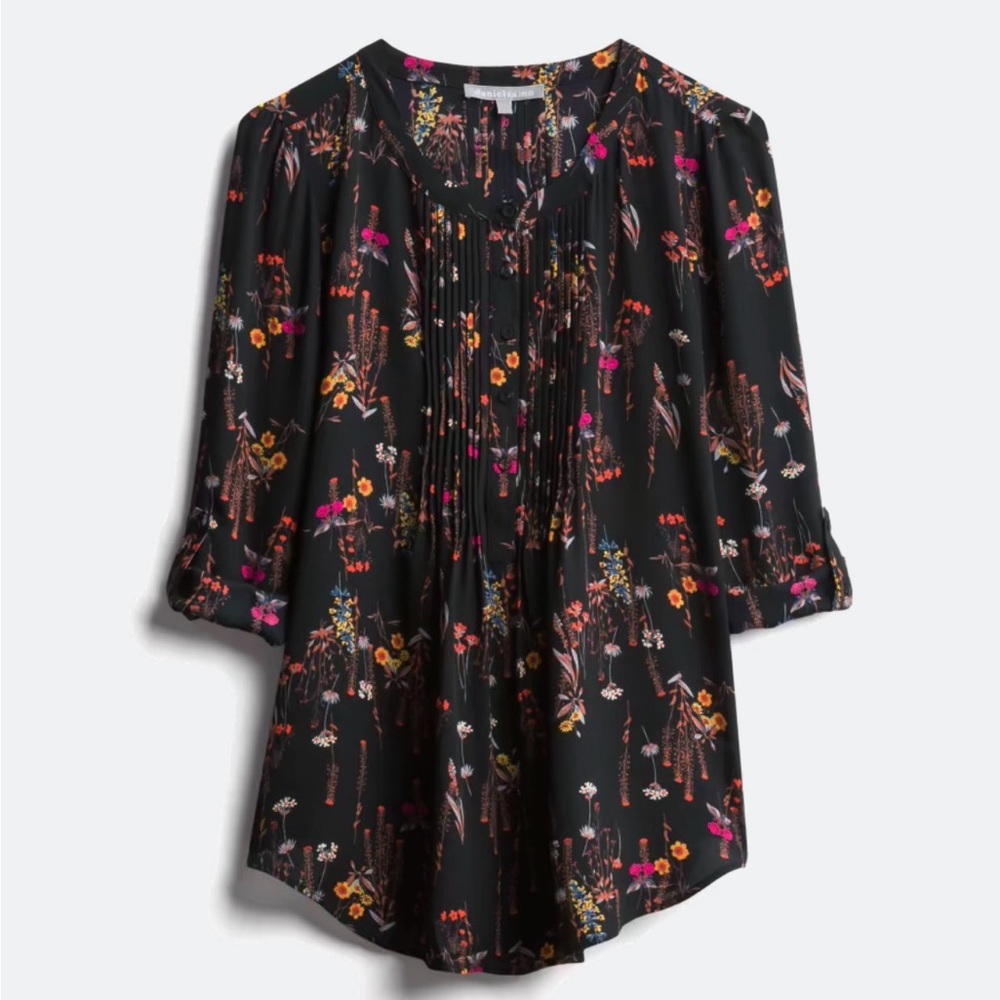 Daniel Rainn Black Floral Pintuck Blouse